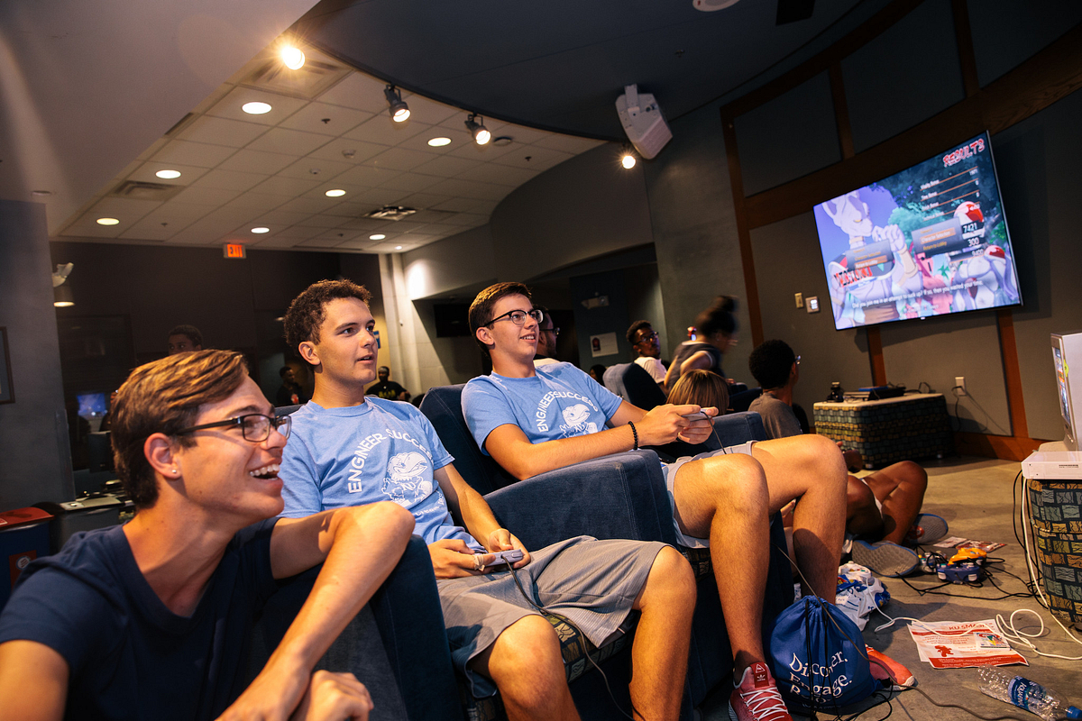Engineering students playing video games